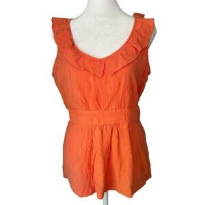 Odille Anthropologie orange polka-dot cotton top size 6